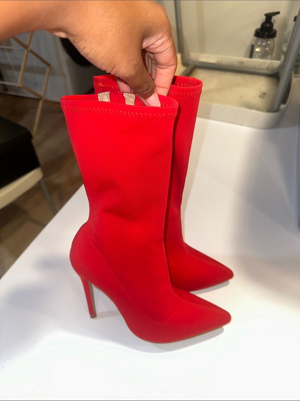 EGO Red Pointed-Stiletto Sock Boots